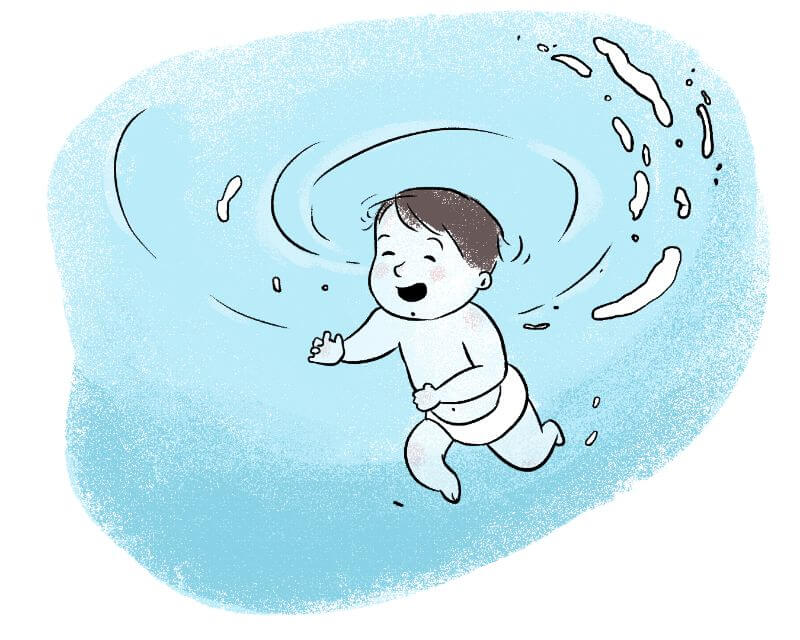 Womb is an aquatic environment. Similar to baby in a pool.