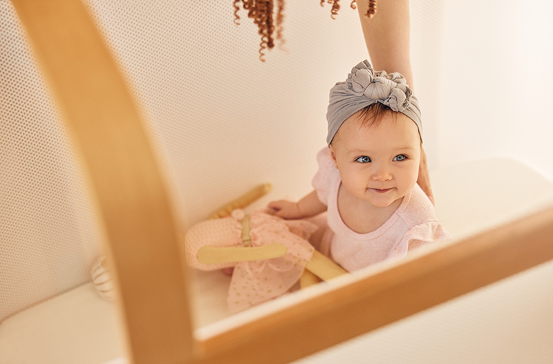 Actress Shanti Lowry's daughter Elora in her Cradlewise Smart Crib