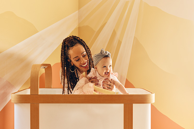 Actress Shanti Lowry with her baby in Cradlewise Smart Crib